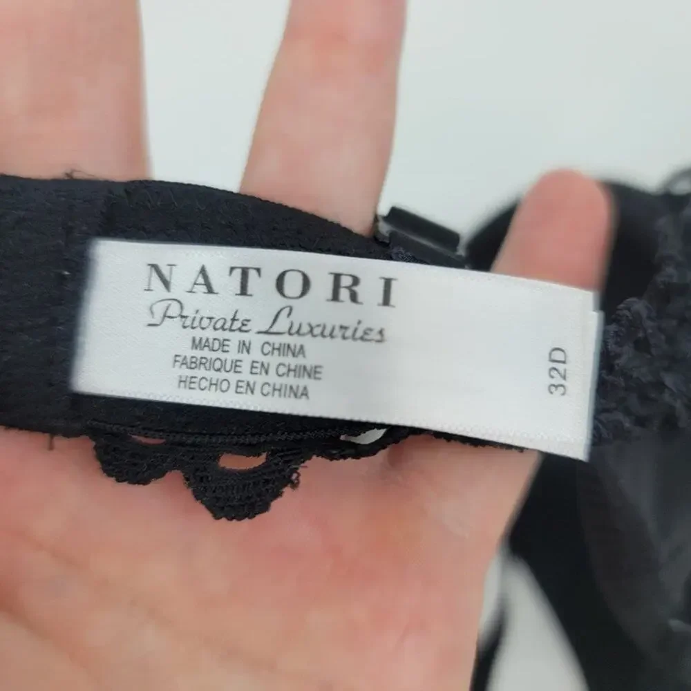 Natori Private Luxuries Black Demi Lace Trim Underwire Bra Size 32D